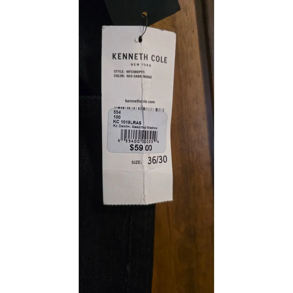 Kenneth Cole Jeans Mens 30x36 Dark Indigo Stretch Low Rise Slim Tapered‎ Leg NWT